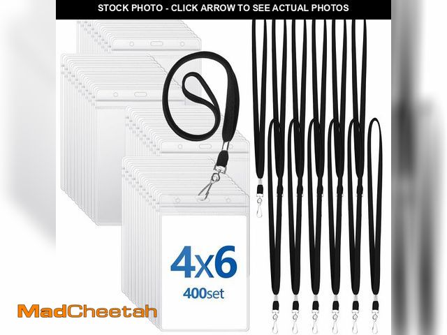 Lot 74-12958863 - Chuangdi 400 Pcs Large 4 x 6 Inch Clear ID Badge Holder with Lanyard Waterproof Vertical Badge ID Ca...