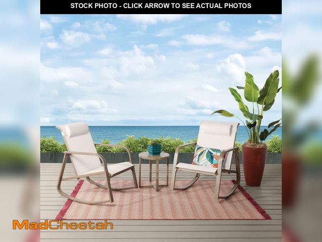 Lot 74-12088123 - (MISSING TABLE) Mainstays Dashwood 3-Piece Steel Outdoor Rocker Chat Set, Cream - USED
