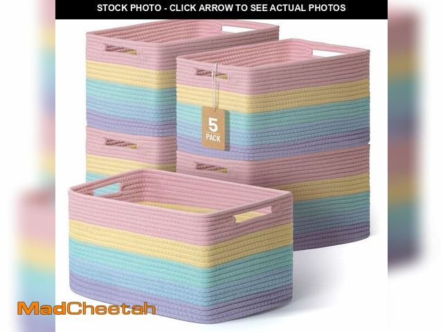 Lot 74-13550597 - Yilobi 5 Pack Rainbow Woven Storage Baskets for Shelves, Decorative Toy Baskets Organizer for Kids R...