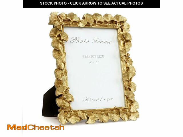 Lot 74-14058347 - Cuspin 6x8 Picture Frame, Vintage Ornate Gold Resin Frame with Glass Front, Ginkgo Leaf Textured, Ta...