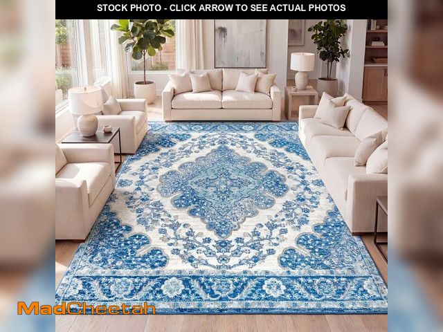 Lot 74-14304979 - JONATHAN Y Boho Vintage Cream/Blue Indoor Area Rug, 4x6, Bohemian Flair Medallion, Floral Easy-Clean...