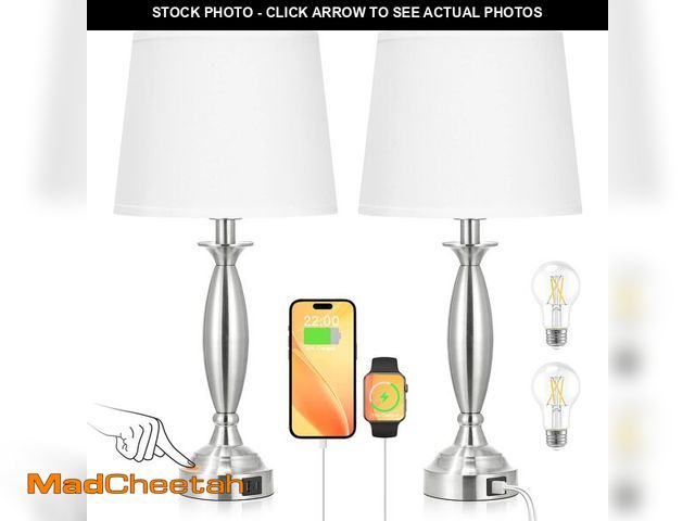 Lot 74-12444323 - White Lamps for Bedrooms Set of 2 - Touch Control Bedside Lamp with USB C+A, 3 Way Dimmable Nightsta...