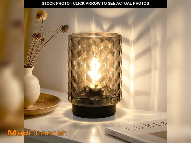Lot 74-13952010 - LUSHARBOR Battery Operated Lamp with Timer, Small Table Lamp for Office Desk Decor, Glass Cordless L...