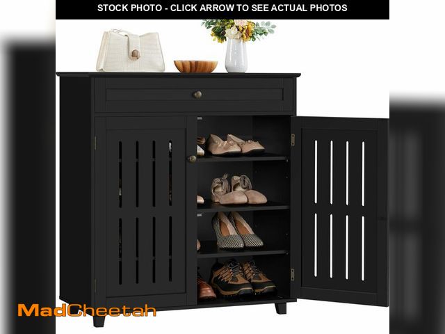 Lot 74-12894733 - Yaheetech Shoe Cabinet, 4-Tier Shoe Storage Cabinet with Drawer &amp; Adjustable Shelves, Wooden Sho...