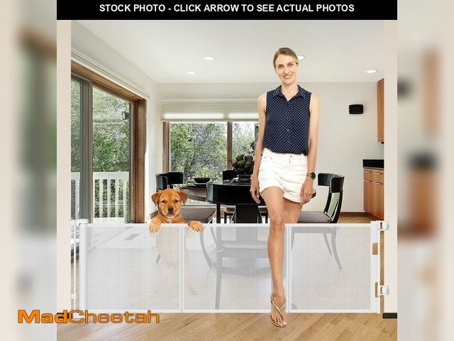 Lot 74-13710398 - Reinforced 22" Tall Retractable Pet Gate Short Dog Gates to Step Over, 75" Wide Pet Gate for Stairs ...