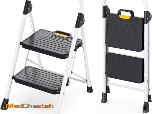 Lot 74-12399143 - KINGRACK Sturdy Steel 2 Step Ladder, Folding Step Stool with Handrail, Anti-Slip Wide Pedals, Safe-L...