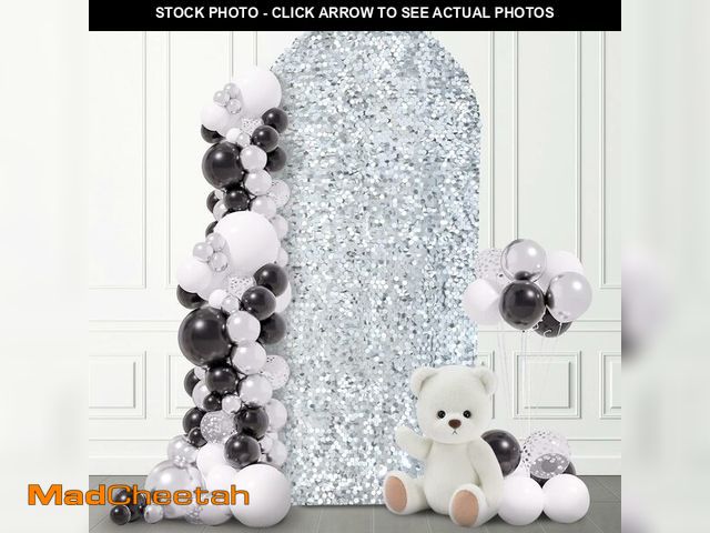Lot 74-14213196 - SaitiMade 7.2 FT Bling Arch Backdrop Cover, Silver Sequin Wedding Arch Stand Cover, Round Top Fitted...