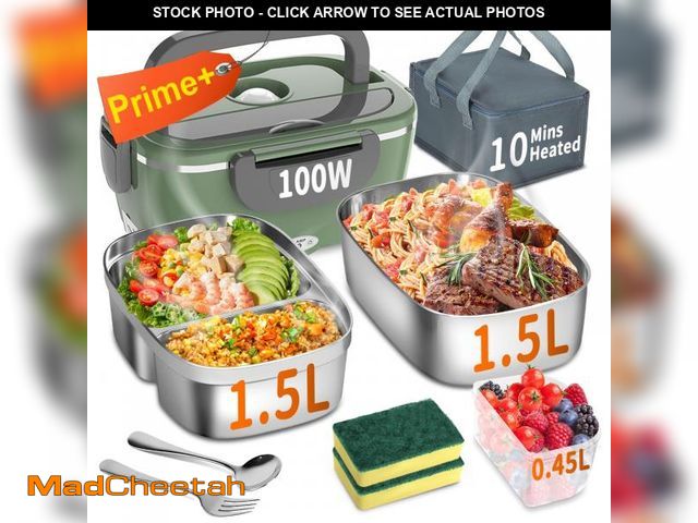 Lot 74-12306019 - Electric Heated Lunch Box for Adults with 2 Pack 1.5L Containers, Portable 100W 3-IN-1 Fast Heated L...