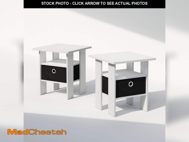 Lot 74-14279990 - Furinno Tidur White/Black 1 Drawer 17.5 in. W Nightstands (Set of 2) - UNUSED
