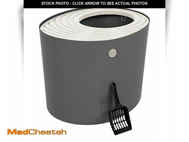 Lot 74-12760214 - IRIS USA Cat Litter Box, Large Top Entry with Litter Catching Lid and Scoop, Dog Proof, Cat Box Encl...