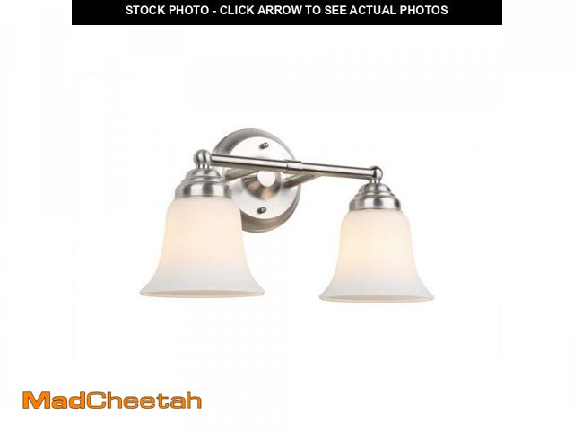 Lot 74-12491967 - Hampton Bay Ashhurst 2-Light Brushed Nickel Vanity Light with Frosted Glass Shades - UNUSED