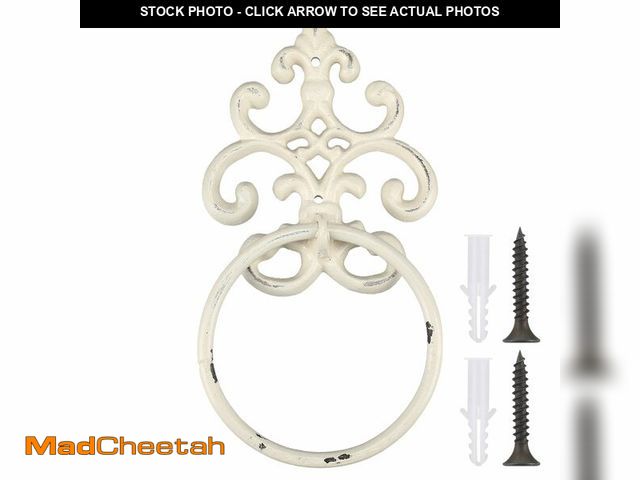 Lot 74-14063061 - Otoolling 1 Pcs White Vintage Cast Iron Solid Towel Ring Fleur De Lis Design Antique Towel Holder fo...