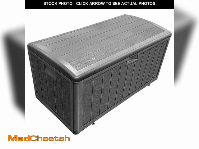 Lot 74-13821345 - Hampton Bay 130 Gal. Brown Resin Wood Look Outdoor Storage Deck Box with Lockable Lid Brown - USED