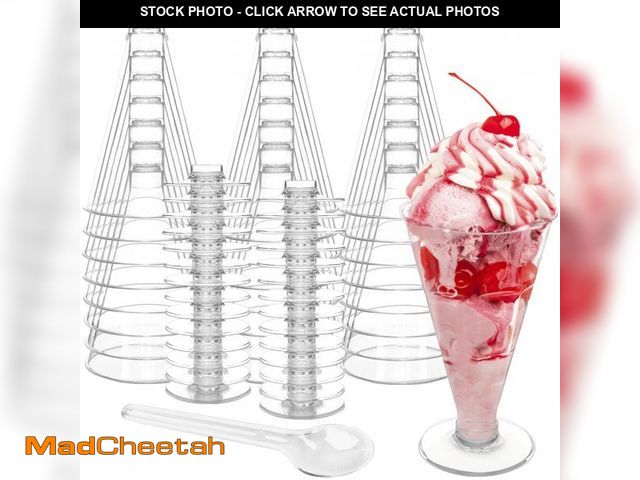 Lot 74-12221480 - TOFLEN 40 Pack Disposable Plastic Martini Glasses, 6 oz Tall Dessert Cup with Spoons Reusable Cockta...