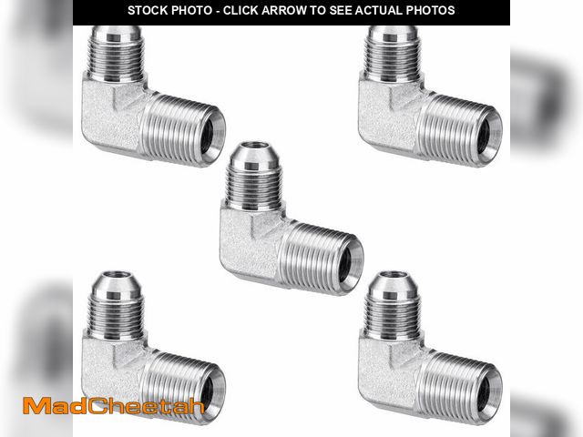 Lot 74-13995326 - Racewill 5 Pack 90 Degree Elbow Hydraulic Adapter Fittings: 1/2" JIC Male x 1/2" NPT Male, with Prot...