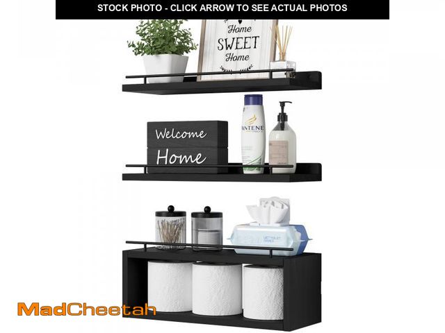 Lot 74-12315342 - WOPITUES Floating Shelves for Wall with Cube Shelf, Wall Shelves with Metal Rail for Bathroom Decor,...