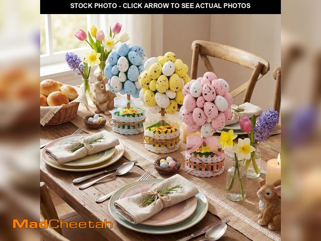 Lot 74-14348084 - Novabright 6 Pcs Easter Egg Topiary Trees 8.8 Inch Decorative Spring Egg Trees with Picket Fence Pot...