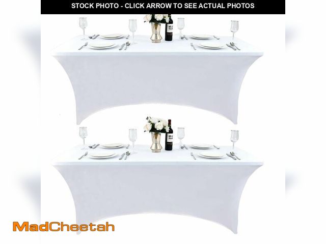 Lot 74-13956415 - ZarzaaSik 6-Pack 6ft White Spandex Table Covers for Rectangle Standard Folding Tables - Wrinkle Resi...