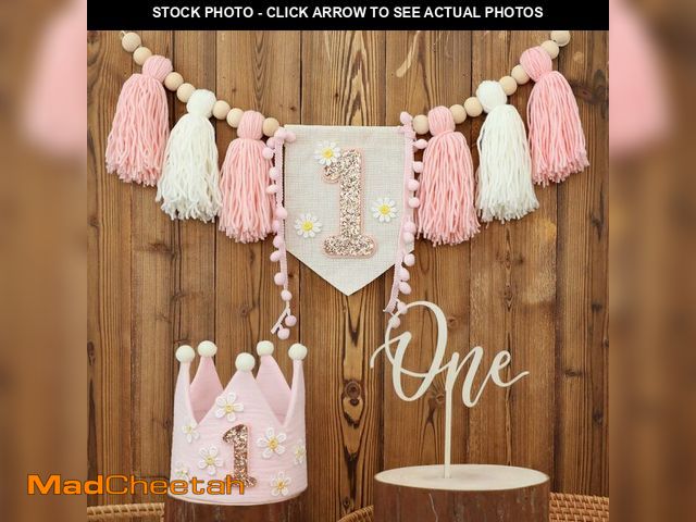 Lot 74-12433830 - Boho Daisy Highchair Banner 1st Birthday Girl For First Party Decorations Set With Handmade Cake Top...