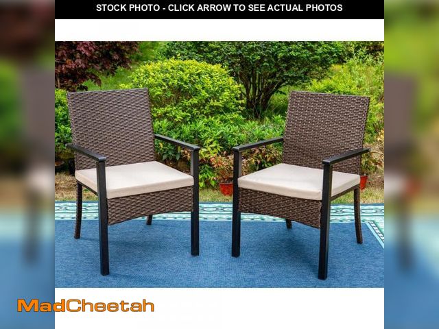 Lot 74-12289098 - PHI VILLA Black Rattan Metal Patio Outdoor Dining Chair with Beige Cushion (2-Pack) - UNUSED