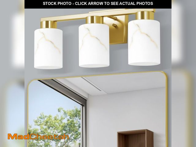Lot 74-14382978 - Mieloxiy 3-Light Bathroom Light Fixtures, Modern Vanity Lights, Gold Metal Wall Lamp with White Marb...