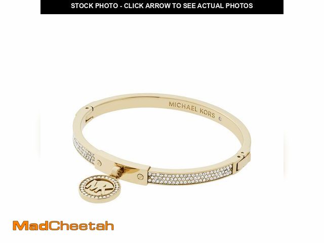 Lot 74-13963188 - Michael Kors Stainless Steel and PavÃÂ© Crystal MK Logo Bangle Bracelet for Women, Color: Gold (Mod...