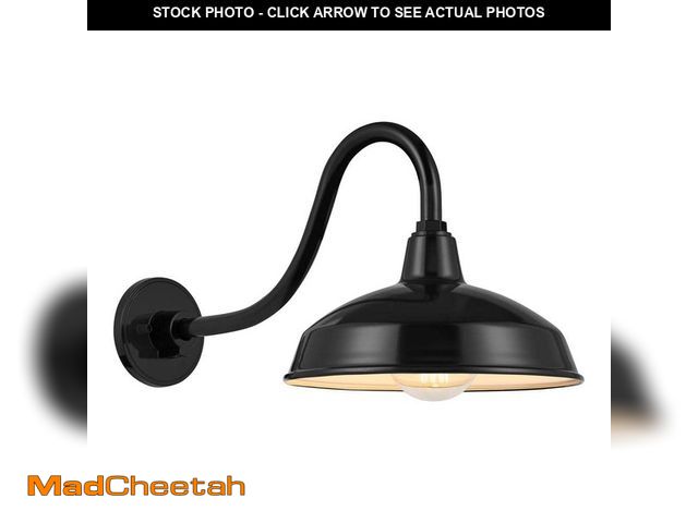 Lot 74-12770979 - Hampton Bay Easton 11 in. 1-Light Glossy Black Barn Outdoor Wall Light Lantern Sconce with Steel Sha...