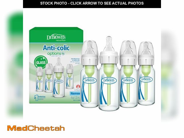 Lot 74-14275439 - Dr. Brown's Anti-Colic Options+ Narrow Glass Baby Bottle with Level 1 Slow Flow Nipple, BPA-Free, 4 ...