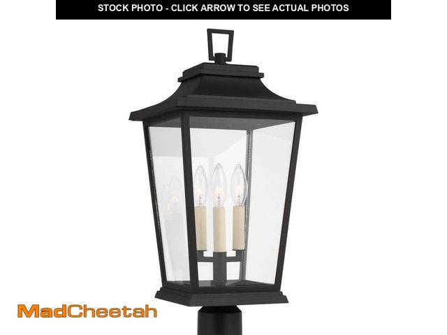 Lot 74-12675532 - (MISSING HARDWARE) Generation Lighting Warren 10.625 in. W 3-Light Textured Black Outdoor Lamp Post ...