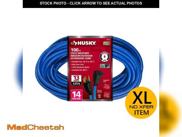 Lot 74-12692476 - Husky 100 ft. 14/3 Medium Duty Cold Weather Indoor/Outdoor Extension Cord, Blue - UNUSED
