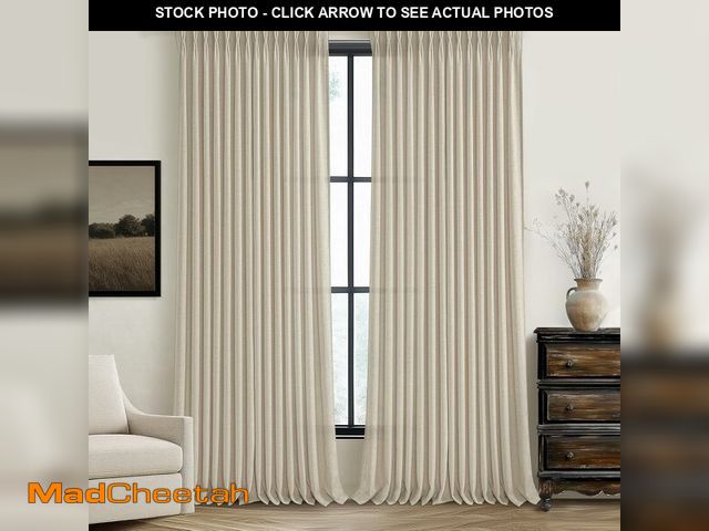 Lot 74-14589816 - Warm Beige Thick Linen Blend Sheer Curtains 96 Inches Long for Living Room 2 Panels Set, Pinch Pleat...
