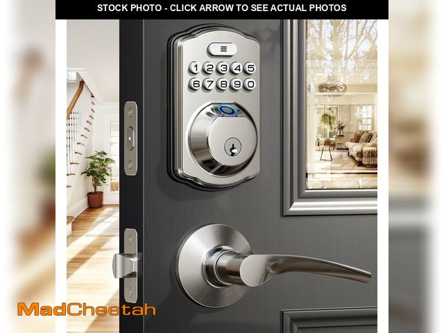 Lot 74-12506923 - Veise Fingerprint Door Lock with 2 Lever Handles - Keyless Entry Door Lock, Electronic Keypad Deadbo...