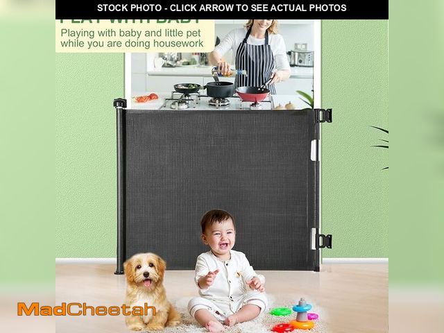 Lot 74-12668225 - Retractable Baby Gate, Extra Wide Safety Kids or Pets Gate, 33â Tall, Extends to 55â Wide, Mesh ...