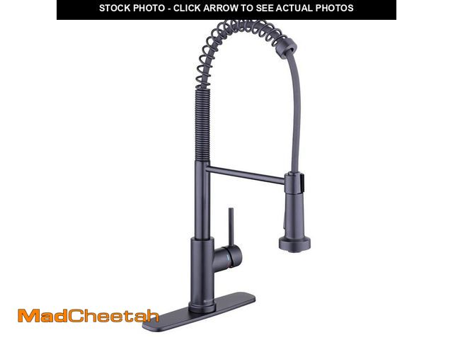 Lot 74-12552874 - Glacier Bay Paulina Single-Handle Spring Neck Pull Down Sprayer Kitchen Faucet in Matte Black - UNUS...