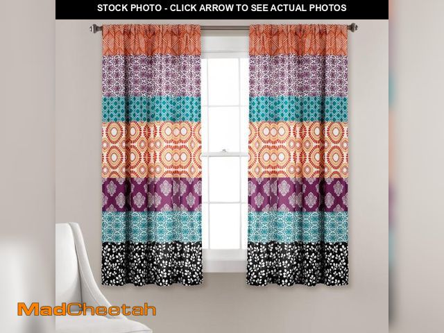 Lot 74-12050629 - Lush Decor Bohemian Stripe Window Curtain Panels, Pair 52" W x 63" L Fuchsia &amp; Orange - Light Fi...
