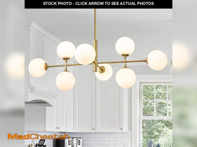 Lot 74-13510444 - HUOKU Dimma 8-Light Gold 43 in. W Large Linear Chandelier for Kitchen Island with Opal Glass Shade (...