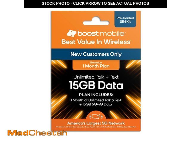 Lot 74-12774684 - Boost Mobile Prepaid SIM Card | Unlimited Talk &amp; Text | 1 Month 15 GB Data Plan for Unlocked Cel...