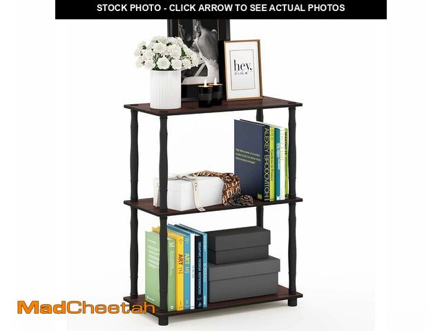 Lot 74-14581854 - Furinno Turn-N-Tube 3-Tier Compact Multipurpose Shelf Display Rack with Classic Tube, Dark Cherry/Bl...