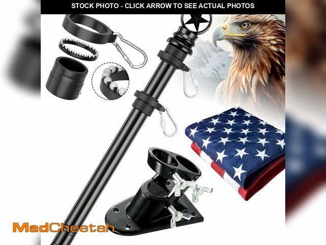 Lot 74-14206054 - American Flag with Pole Kit - 5ft Heavy Duty Stainless Steel Flagpole for Outside House,3x5 Embroide...