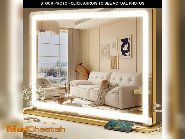 Lot 74-13836241 - ROLOVE Gold Vanity Mirror with Lights, 32" x 22" Large Lighted Vanity Mirror with Dimmable 3 Modes, ...