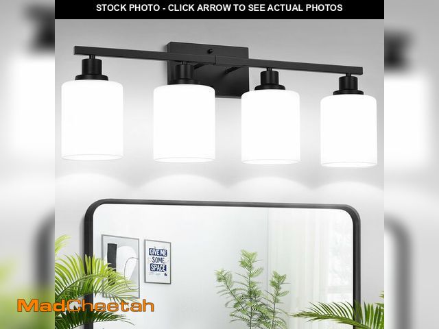 Lot 74-14383124 - MOKATNG 4-Light Bathroom Light Fixtures, Vanity Light with Milky White Shades, Matte Black Bathroom ...