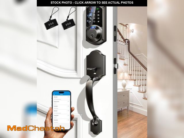 Lot 74-11910518 - Veise VE07-H Fingerprint Smart Locks for Front Door with Handle Set, App Control, Keyless Entry Keyp...