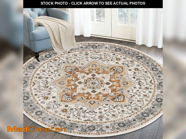 Lot 74-12712729 - HEBE Washable Round Area Rug 4ft Non Slip Vintage Circle Rugs for Bedroom Soft Non Shedding Boho Rou...