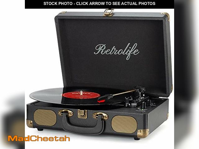 Lot 74-12333292 - Vinyl Record Player 3-Speed Bluetooth Suitcase Portable Belt-Driven Record Player with Built-in Spea...