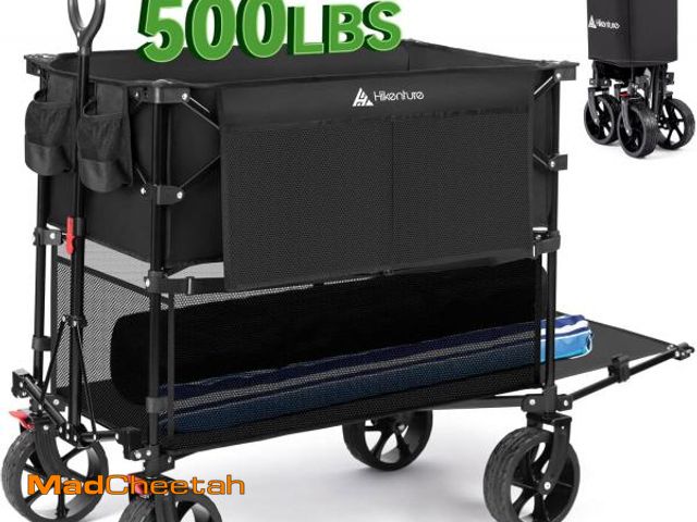 Lot 74-12540702 - Hikenture Double Decker Wagon, 400L Extra Large Beach Wagon with Big Wheels for Sand, 500LBS Heavy D...