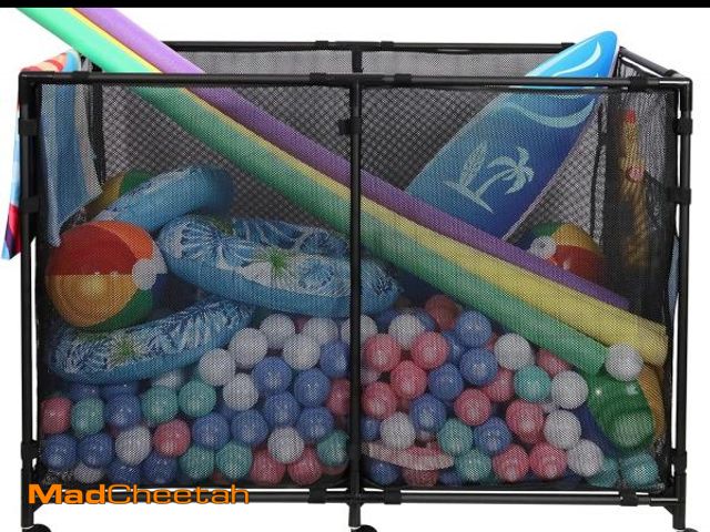 Lot 74-12522675 - Arejonner 114Gal Iron Pool Storage Bin | 47x24x24 Heavy-Duty Mesh Cart | Ideal for Indoor &amp; Outd...