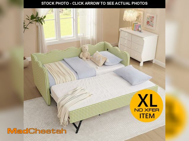 Lot 74-13578154 - KEIKI Twin Size Upholstery Daybed with Trundle and USB, Twin to King Design Adorable Wave Shaped Ext...