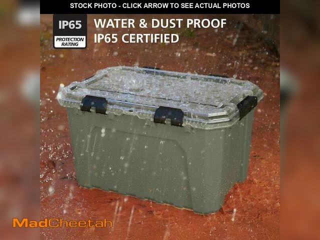 Lot 74-14361175 - Husky 20-Gal. Professional Heavy Duty Waterproof Stackable Plastic Storage Container with Hinged Lid...