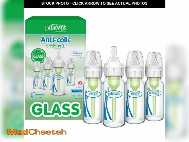 Lot 74-13542263 - Dr. Brown's Anti-Colic Options+ Narrow Glass Baby Bottle with Level 1 Slow Flow Nipple, BPA-Free, 4 ...