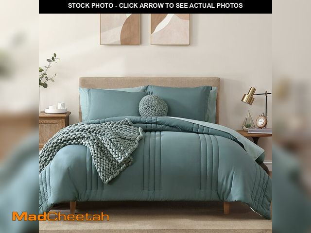 Lot 74-13564159 - Monbix Queen Comforter Set - 7 Pieces Blue Green Bed in a Bag Queen Bedding Sets with Comforters, Al...